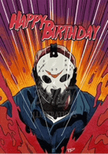 a cartoon of jason voorhees with the words happy birthday