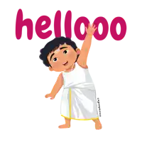 a cartoon drawing of a boy waving with the word hellooo above him