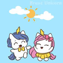 two unicorns are standing next to each other with the words " brave unicorn " on the bottom