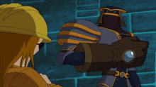a cartoon character with the letter o on his belt