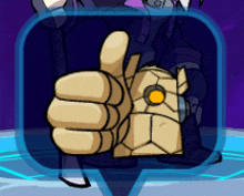 a cartoon character giving a thumbs up with a glove on