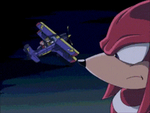 a cartoon character is looking at a plane with the number 1 on the side