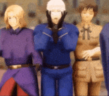 a group of anime characters standing next to each other with one covering his face