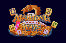 mahjong ways logo with a dragon and mahjong tiles on a dark background