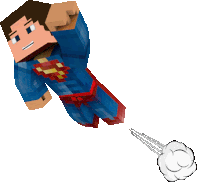 a cartoon character in a superman costume flies through the air