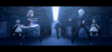 a group of anime characters are dancing in a room