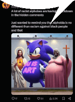 a cartoon of jesus sonic and a woman with a cross