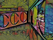 a colorful painting with the word cool in the center