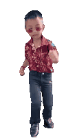 a young boy wearing sunglasses and a red shirt with the words ngopi mazzehh