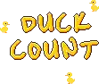 a pixel art of the words duck count with yellow ducks around it