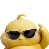 a yellow cartoon character wearing sunglasses making a funny face