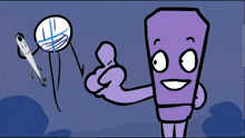 an exclamation mark plush is being displayed on a blue screen