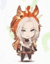 a chibi drawing of a person with long red hair and a crown on their head .