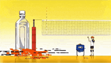 a volleyball is being thrown over a net in a cartoon .