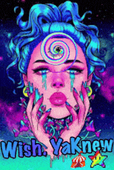 a colorful drawing of a woman with the words wish yaknew written below her