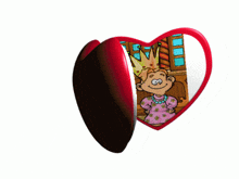 a heart shaped mirror with a cartoon of a princess on it