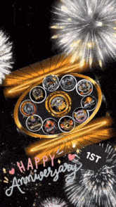 a picture of fireworks with the words happy anniversary on the bottom