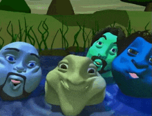 a group of cartoon characters are posing for a photo