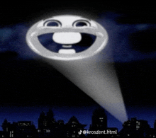 a cartoon of a smiling face is being projected in the sky