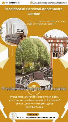an advertisement for presidential serviced apartments london