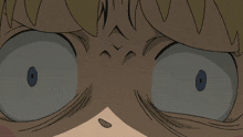 a close up of a cartoon character 's face with a surprised expression