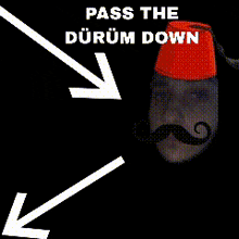 a man with a mustache is holding a burrito in front of a sign that says " pass the durum down "