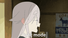 a cartoon of a girl with glasses and the words light mode