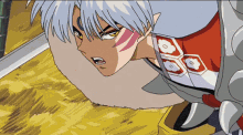 a close up of a cartoon character with a sword and armor