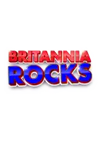 a blue and red logo for britannia rocks on a white background