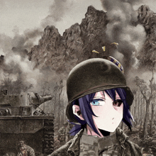 a drawing of a girl wearing a helmet in front of a mountain