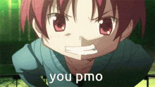 a picture of a girl with red hair and the words you pmo