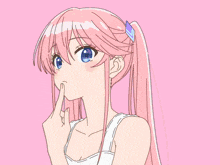 a drawing of a girl with blue hair and a white dress