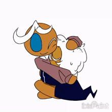a cartoon character is hugging another cartoon character .