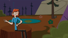a cartoon drawing of a girl with red hair and a shirt that says ' i 'm sorry ' on it