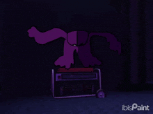 a purple cartoon character with a white mouth and ibispaint written below it