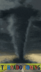 a poster of a tornado coming down the road