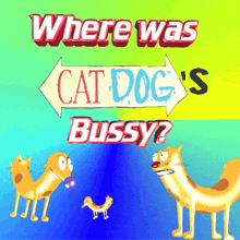 where was cat dog 's bussy written on a colorful poster