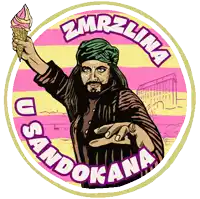 a cartoon of a man holding an ice cream cone with the words zamrzlina and sandokana written around him
