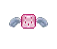 a pixel art drawing of a cube with wings
