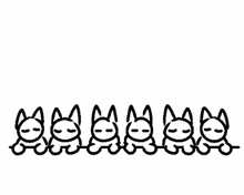 a drawing of a row of cats with their eyes closed and a butterfly in the background