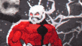 a pixel art of a man in a red suit with a white face