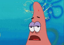 patrick star is a cartoon character from spongebob squarepants with purple eyes .