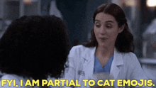 Greys Anatomy Jules Millin GIF - Greys Anatomy Jules Millin Fyi I Am Partial To Cat Emojis GIFs