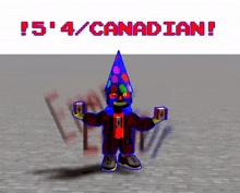 a cartoon character is wearing a party hat and holding a canadian flag in his hands