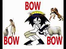 a cartoon of jesus with a crown of thorns and the word bow