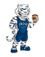 a tiger mascot for the trine thunder holding a cup of coffee