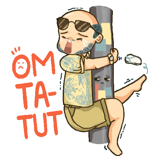 Uncle Climbing Pole Shouts Om Ta Tut In Indonesian Sticker - Scared Crying Climbing Stickers