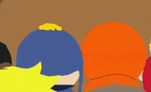 a group of cartoon characters are standing next to each other in a cave .