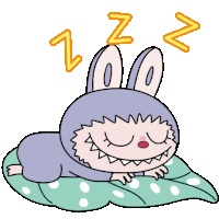 a cartoon rabbit is sleeping on a leaf with the letters zzz above it