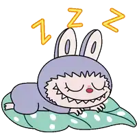 a cartoon rabbit is sleeping on a leaf with the letters zzz above it